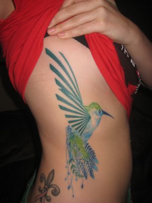 Hummingbird Tat Image On Rib